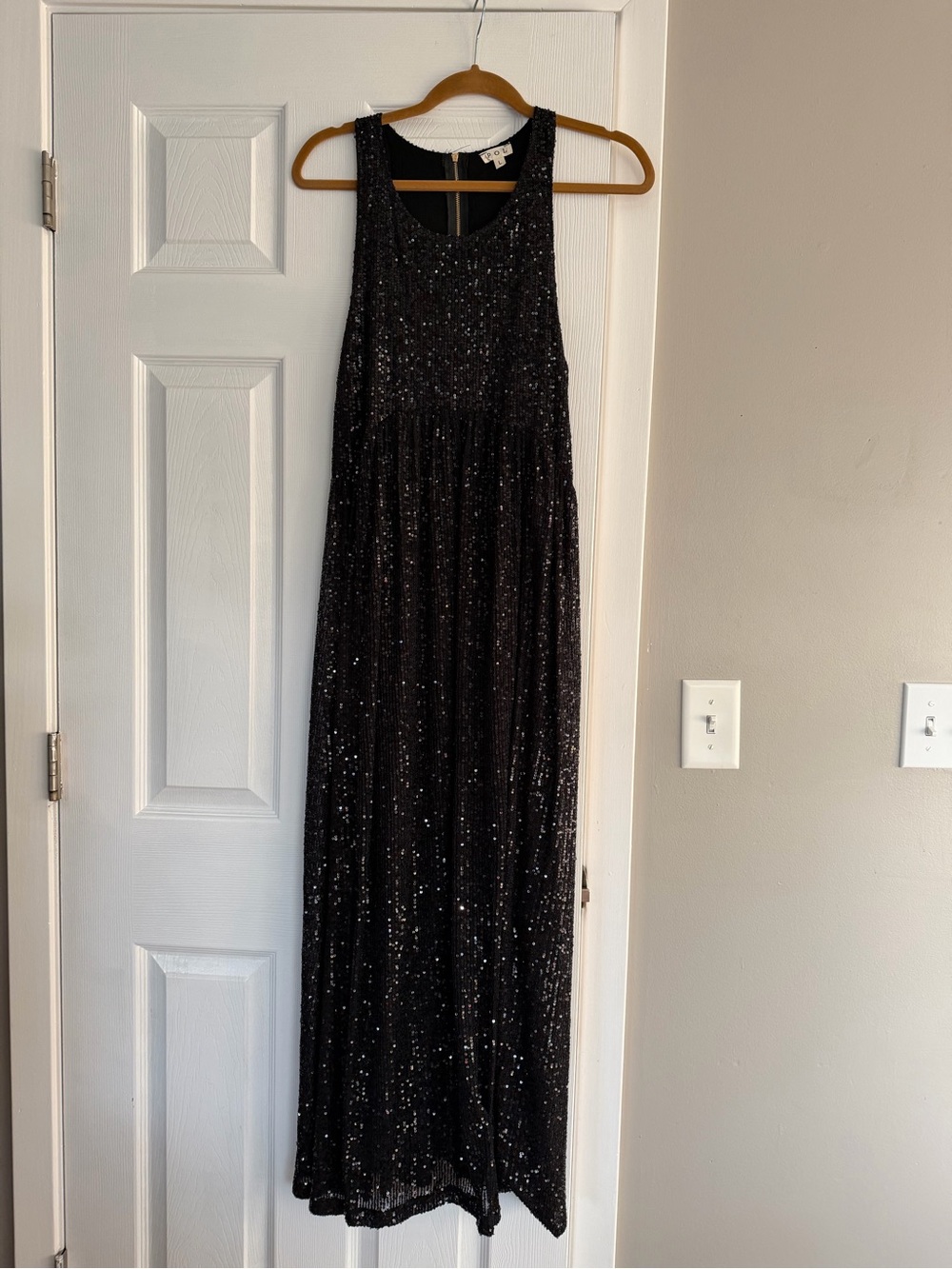 POL Black Full Sequin Black Maxi Dress Gown Sleeveless Full Length